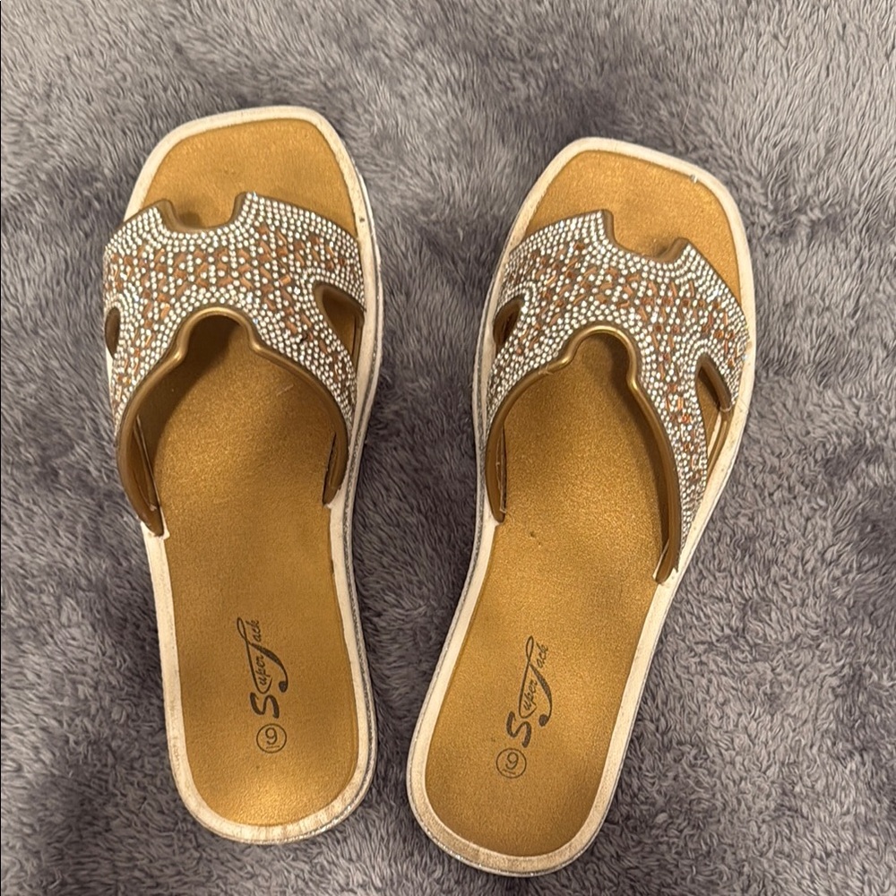 Stylish Gold and Cream Women's Sandals by